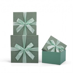 Set of 3 Square Paper Gift Boxes with Bow Tie