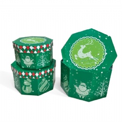 Set of 3 Octagonal Nested Boxes with Christmas Design